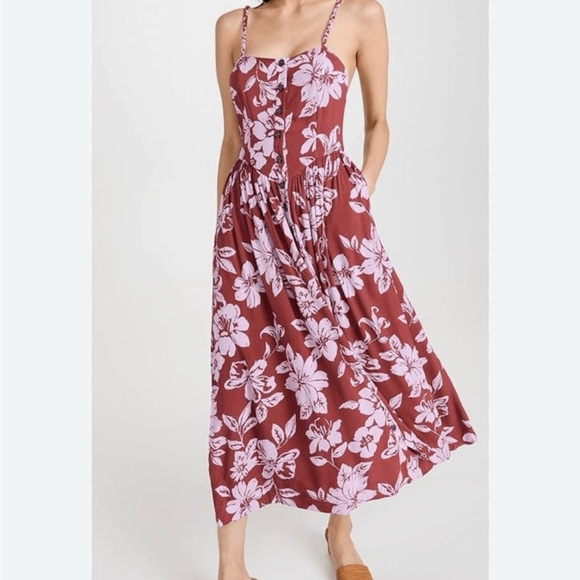Free People Dresses & Skirts - Free People Floral Maxi Dress in Burgundy and Pink